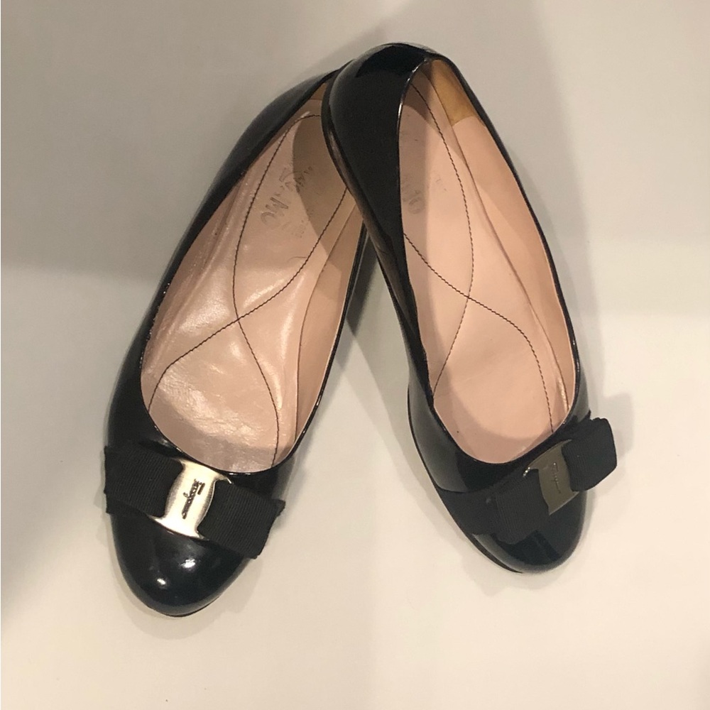 Salvatore Ferragamo Black Flats with Bow Accent